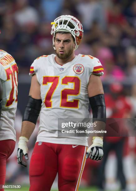 Kansas City Chiefs offensive tackle Eric Fisher waits for the play to begin during the football game between the Kansas City Chiefs and Houston...