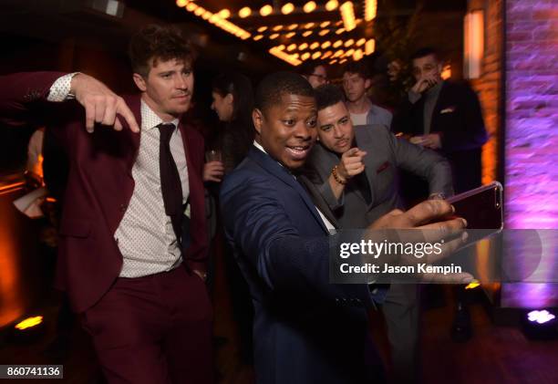 Garrett Hedlund, Jason Mitchell and Virgil Williams attend the "Mudbound" after-party following the screening at the 55th New York Film Festival on...