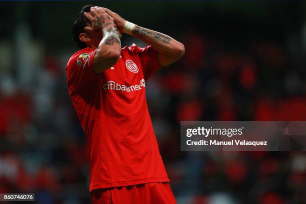 Rubens Sambueza of Toluca reacts during the 13th round match between Toluca and Lobos BUAP as part of the Torneo Apertura 2017 Liga MX at Nemesio...