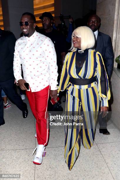 Sean "Diddy" Combs and Janice Combs arrive at the 2017 REVOLT Music Conference - Chairman's Welcome Ceremony at Eden Roc Hotel on October 12, 2017 in...