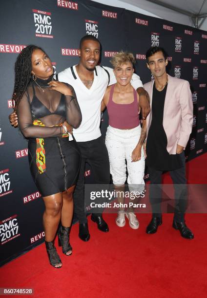 Scottie Beam, DJ Damage, Hannah Rad and Amrit Singh attend the 2017 REVOLT Music Conference - Chairman's Welcome Ceremony at Eden Roc Hotel on...
