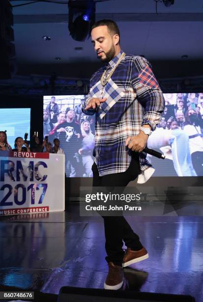 French Montana performs on stage at the 2017 REVOLT Music Conference - Chairman's Welcome Ceremony at Eden Roc Hotel on October 12, 2017 in Miami...