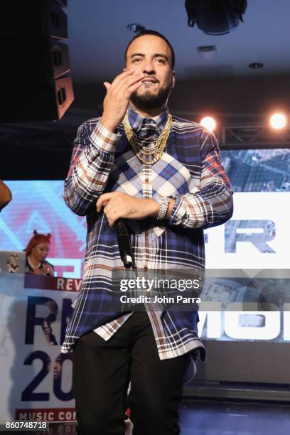 French Montana performs on stage at the 2017 REVOLT Music Conference - Chairman's Welcome Ceremony at Eden Roc Hotel on October 12, 2017 in Miami...