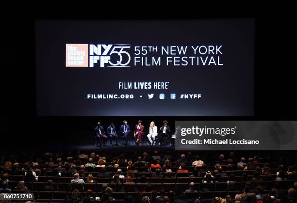 Actors Rob Morgan, Jason Mitchell, Jason Clarke, Garrett Hedlund and Mary J. Blige, director Dee Rees, and moderator, NYFF Programmer Amy Taubin take...