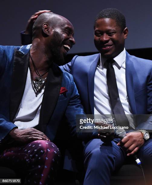 Actors Rob Morgan and Jason Mitchell take part in a Q&A following the "Mudbound" screening during the 55th New York Film Festival at Alice Tully Hall...