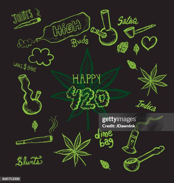 大麻雑草文化幸せ 420 手描画デザイン - bong点のイラスト素材／クリップアート素材／マンガ素材／アイコン素材