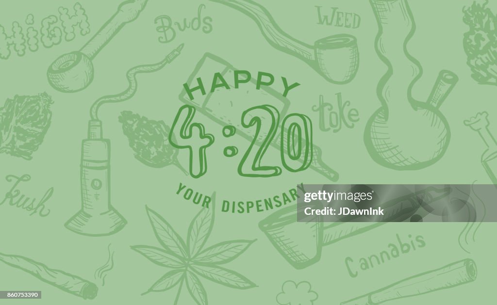 Cannabis weed culture Happy 420 hand drawn banner designs