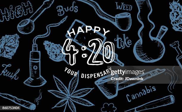 大麻雑草文化幸せ 420 手描画バナー デザイン - bong点のイラスト素材／クリップアート素材／マンガ素材／アイコン素材