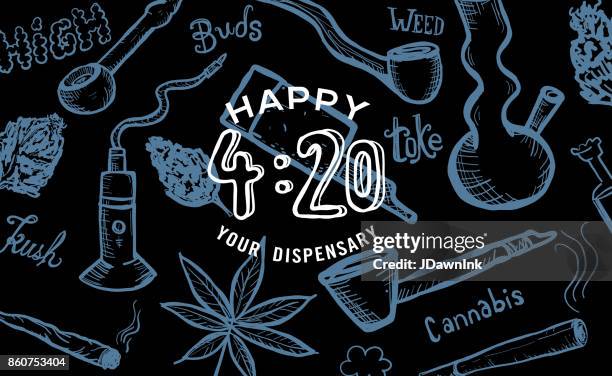 cannabis weed culture happy 420 hand drawn banner designs - tobacco leaf drawing stock illustrations