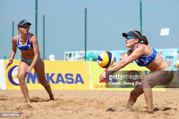 Niina Ahtiainen and Anniina Parkkinen of Finland in action during the match against Louise Bawden and Jessyka Ngauamo of Australia on Day 3 of 2017...