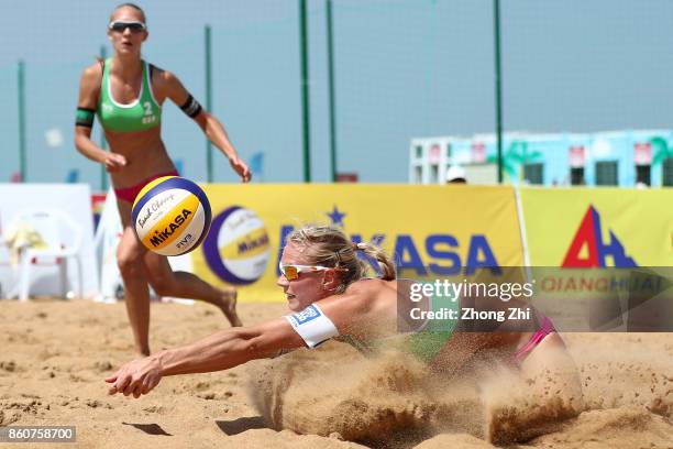 Kim Behrens of Germany in action with Sandra Ittlinger of Germany during the match against Emily Day and Brittany Hochevar of the United States on...