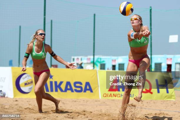 Kim Behrens of Germany in action with Sandra Ittlinger of Germany during the match against Emily Day and Brittany Hochevar of the United States on...