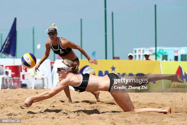 Emily Day of the United States in action with Brittany Hochevar of the United States during the match against Kim Behrens and Sandra Ittlinger of...