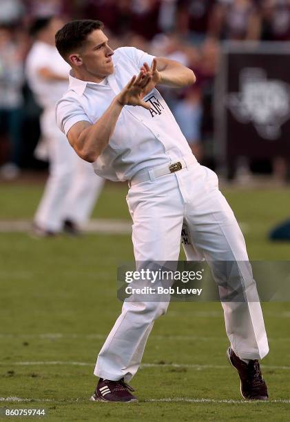Texas A&M Aggies yell leaders at Kyle Field on October 7, 2017 in College Station, Texas.