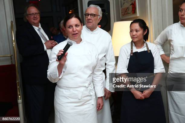 Chef Melissa Rodriguez speaks during the Alain Ducasse celebration of women in the kitchen part of the Bank of America Dinner Series presented by The...
