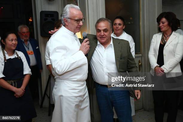 Chef Alain Ducasse and Lee Brian Schrager, founder and director of the Food Network & Cooking Channel New York City Wine & Food Festival speak during...