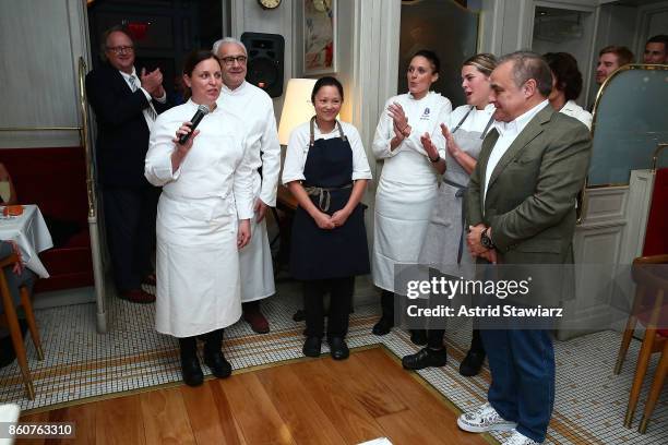 Chef Melissa Rodriguez speaks during the Alain Ducasse celebration of women in the kitchen part of the Bank of America Dinner Series presented by The...