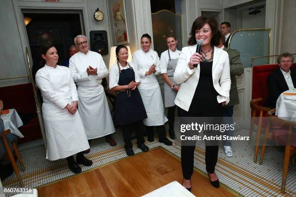 Senior Vice President at Bank of America, ÊConnie Verducci speaks during the Alain Ducasse celebration of women in the kitchen part of the Bank of...