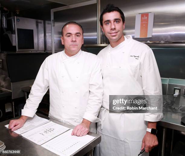 Chefs Cedric Vongerichten and Jean-Georges Vongerichten during their dinner as part of the Bank of America Dinner Series presented by The Wall Street...