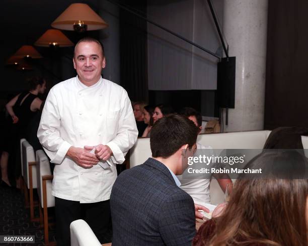 Chef Jean-Georges Vongerichten talks with guests during his dinner as part of the Bank of America Dinner Series presented by The Wall Street Journal...