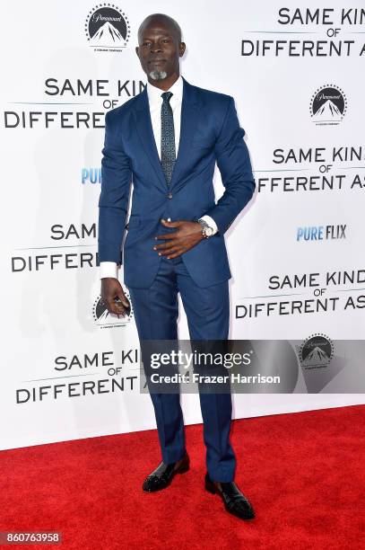 Djimon Hounsou attends the Premiere Of Paramount Pictures And Pure Flix Entertainment's "Same Kind Of Different As Me" at Westwood Village Theatre on...