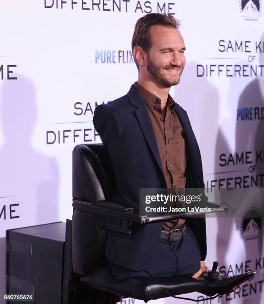 Nick Vujicic attends the premiere of "Same Kind of Different as Me" at Westwood Village Theatre on October 12, 2017 in Westwood, California.