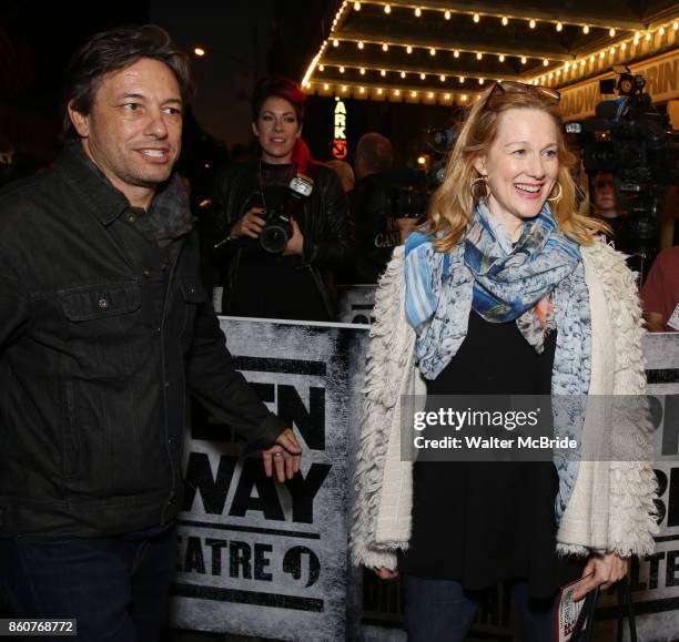 Marc Schauer and Laura Linney attend the opening night performance for 'Springsteen on Broadway' at The Walter Kerr Theatre on October 12, 2017 in...