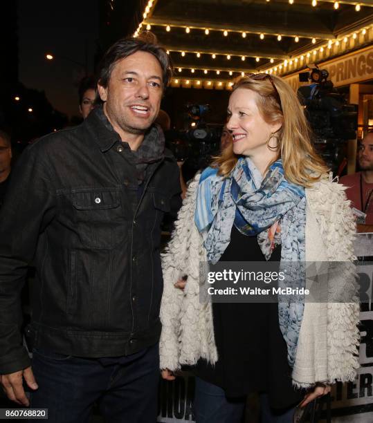 Marc Schauer and Laura Linney attend the opening night performance for 'Springsteen on Broadway' at The Walter Kerr Theatre on October 12, 2017 in...