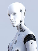 3D rendering of female robot face.
