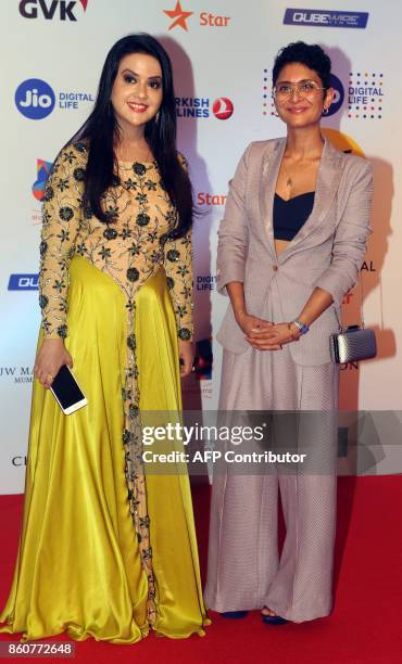 Indian Bollywood singer Amruta Fadnavis Karan and film director Rao Khan attend the opening ceremony of the Jio MAMI 19th Mumbai Film Festival in...