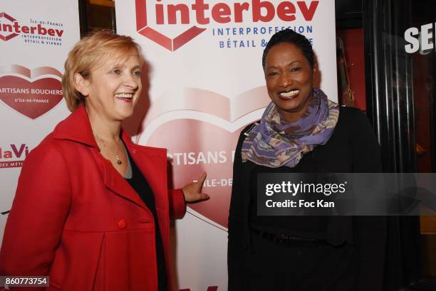 Paris 5th District mayor Florence Berthout and Chef Babette des Rosieres attend the 'Boeuf A la Mode' Dinner Hosted by Les Artisans Bouchers de Paris...