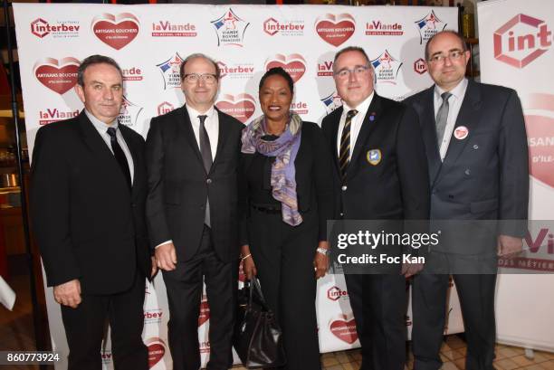 Jean-Franois Guihard, Jean Raymond Dumas, chef Babette des Rosieres, Laurent Callu and Alex Harle attend the 'Boeuf A la Mode' Dinner Hosted by Les...