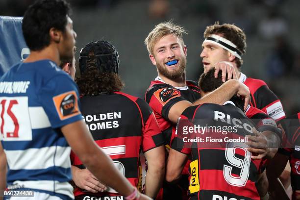 Braydon Ennor of Canterbury scores a try during the round nine Mitre 10 Cup match between Auckland and Canterbury at Eden Park on October 13, 2017 in...