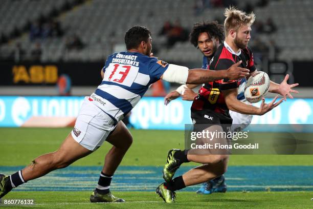 Braydon Ennor of Canterbury scores a try during the round nine Mitre 10 Cup match between Auckland and Canterbury at Eden Park on October 13, 2017 in...