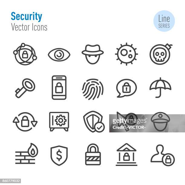 security icons - vector line series - computer virus stock illustrations