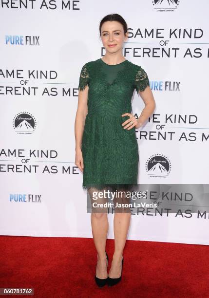 Actress Caterina Scorsone attends the premiere of "Same Kind of Different as Me" at Westwood Village Theatre on October 12, 2017 in Westwood,...