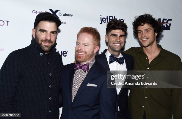 Actors Zachary Quinto and Jesse Tyler Ferguson, Justin Mikita and Miles McMillan arrive at Jesse Tyler Ferguson's Tie The Knot 5-Year Anniversary...