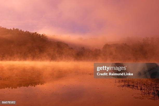 , fog over chocorua lake , white mountain national forest , new hampshire , - white mountain nationalforst stock-fotos und bilder
