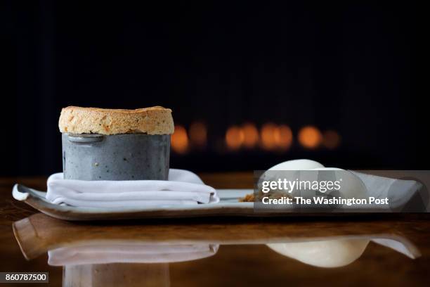 Chocolate Chip Cookie Dough Souffle with Milk Ice Cream at Kinship photographed in Washington, DC. .