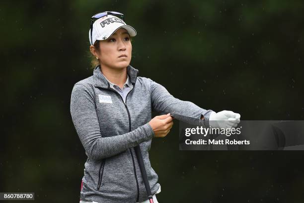 Asako Fujimoto of Japan prepares for her tee shot on the 2nd hole during the first round of the Fujitsu Ladies 2017 at the Tokyu Seven Hundred Club...