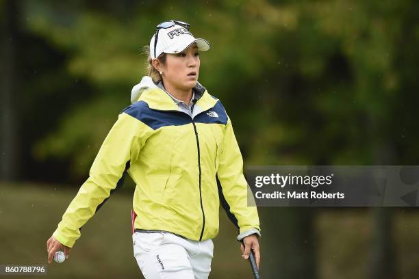 Asako Fujimoto of Japan looks on during the first round of the Fujitsu Ladies 2017 at the Tokyu Seven Hundred Club on October 13, 2017 in Chiba,...