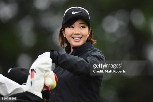 Rumi Yoshiba of Japan smiles during the first round of the Fujitsu Ladies 2017 at the Tokyu Seven Hundred Club on October 13, 2017 in Chiba, Japan.