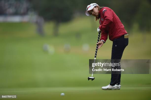 Kaori Ohe of Japan putts on the first green during the first round of the Fujitsu Ladies 2017 at the Tokyu Seven Hundred Club on October 13, 2017 in...