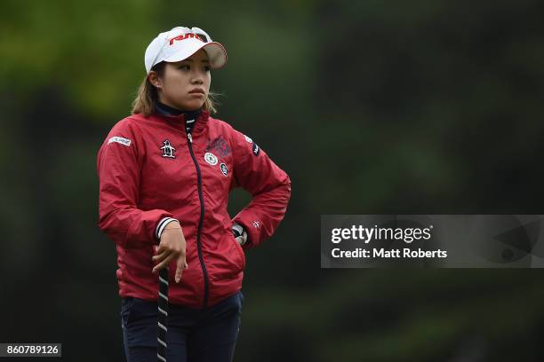 Kaori Ohe of Japan waits to putt on the first green during the first round of the Fujitsu Ladies 2017 at the Tokyu Seven Hundred Club on October 13,...