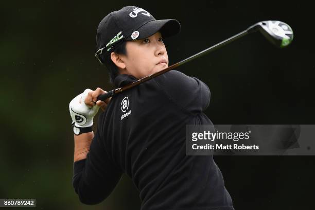 Hee-Kyung Bae of South Korea hits her tee shot on the 2nd hole during the first round of the Fujitsu Ladies 2017 at the Tokyu Seven Hundred Club on...