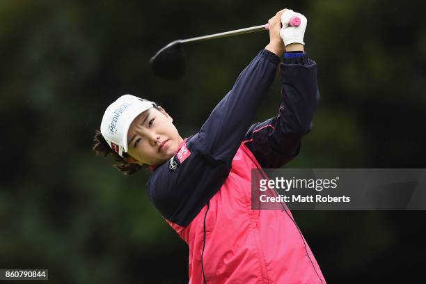 Yuting Seki of China hits her tee shot on the 3rd hole during the first round of the Fujitsu Ladies 2017 at the Tokyu Seven Hundred Club on October...