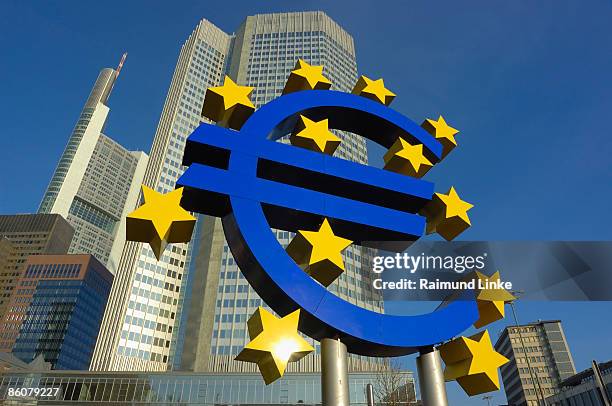 european bank and sign , frankfurt , germany - europese centrale bank stockfoto's en -beelden