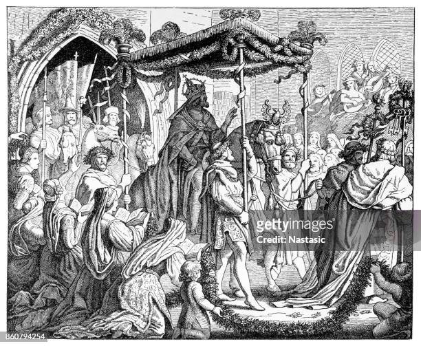 charles iv, holy roman emperor enters avignon - charles iv of france stock illustrations