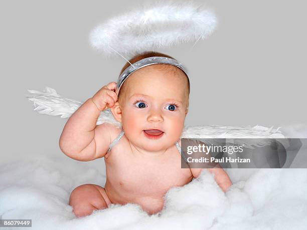 baby dressed as angel - baby angel wings stock pictures, royalty-free photos & images