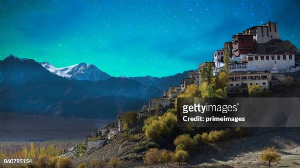 panorama of starry night in norther part of india - nubra valley stock pictures, royalty-free photos & images
